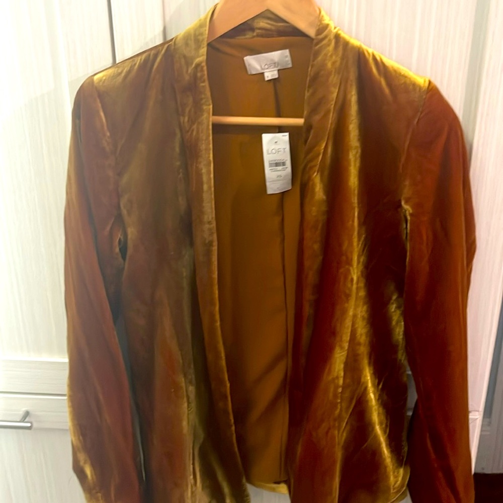 NWT Deep Gold bronze velvet LOFT blazer